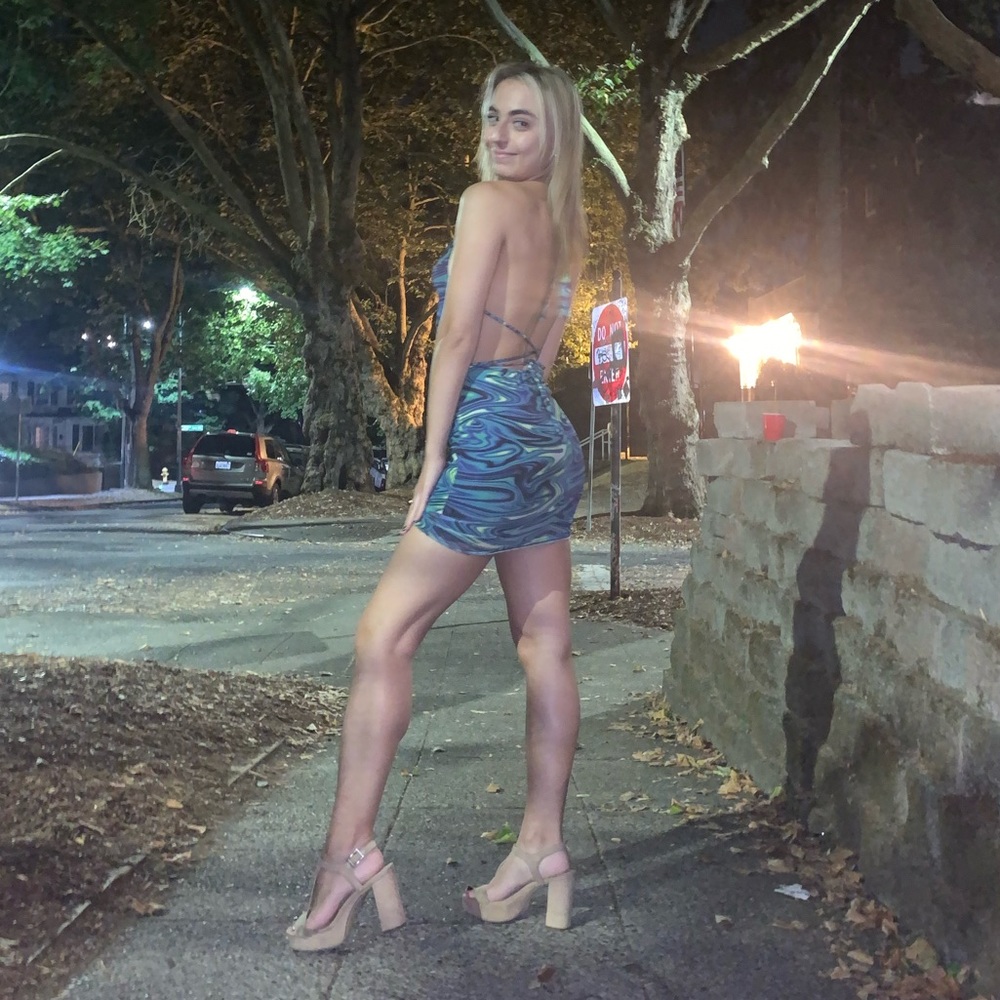 Halter top dress - blue marble